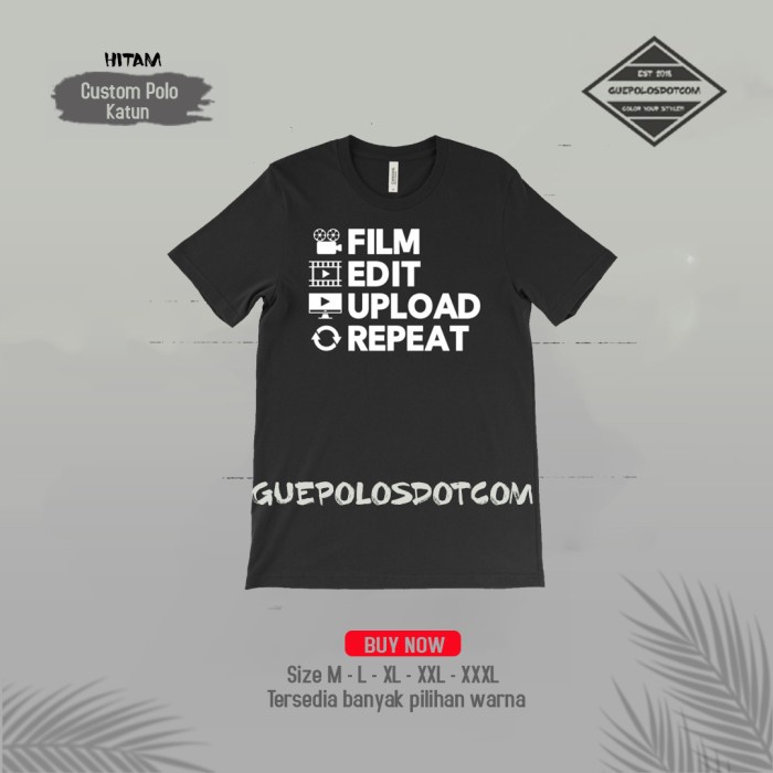 เสื้อยืด Combed 30S Distro FiLM EDiT UPLOAD วิดีโอแบบกําหนดเองธรรมดา edi - 2/4/6/8/10th INFO, สีดํา