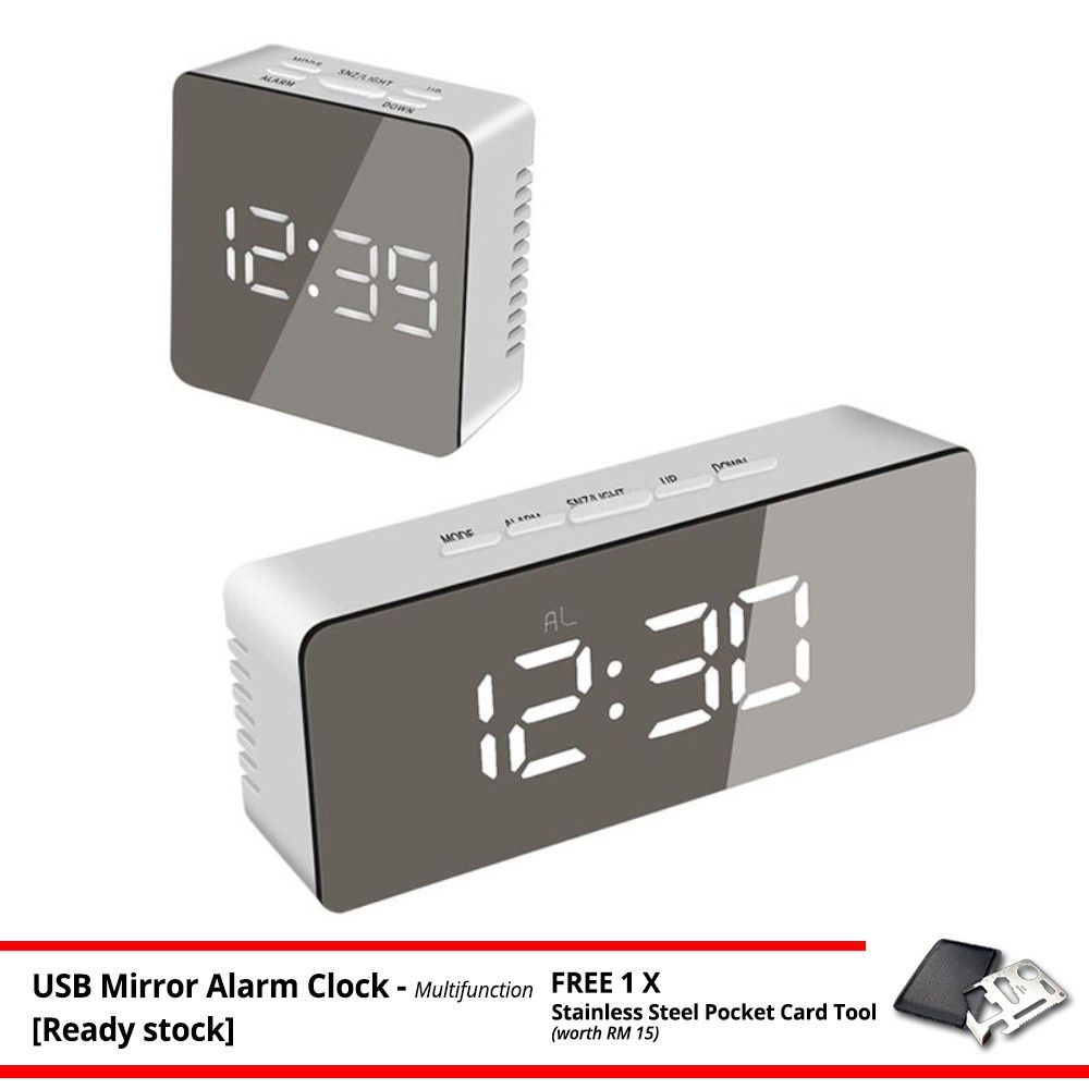 GOODNEWUSB Mirror Alarm Clock,Digital Alarm Clock,Large Display LED Clock with Snooze, 12h and