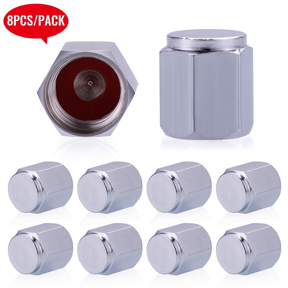 【Ready Stock】8 Pcs/Pack Tire Valve Caps Silver Premium Metal Rubber Seal Tire Valve Stem Caps