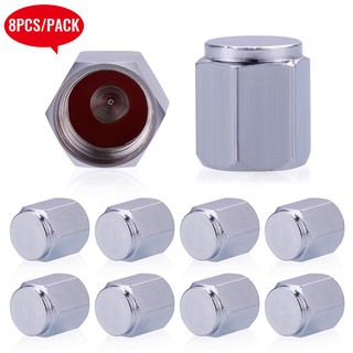 【Ready Stock】8 Pcs/Pack Tire Valve Caps Silver Premium Metal Rubber Seal Tire Valve Stem Caps