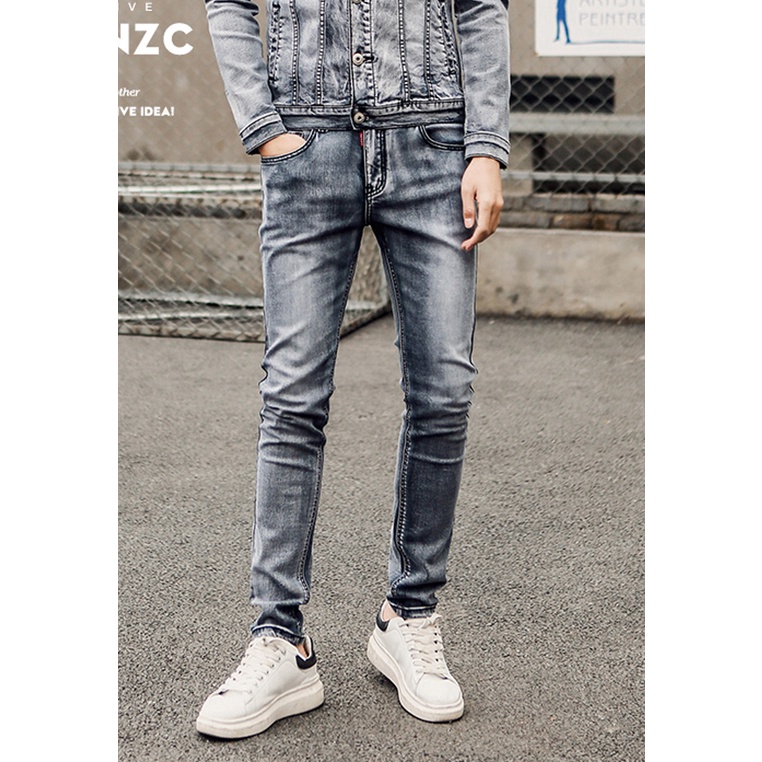 WAX กางเกงยีนส์ผู้ชาย สีเทา QJ175 มีสไตล์