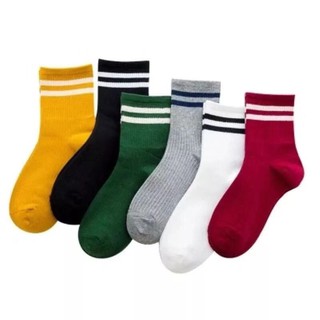 ถุงเท้า ข้อกลาง ขอบขาว มี6สี &lt;พร้อมส่ง&gt; 🧦 &lt;รหัส WL900&gt;