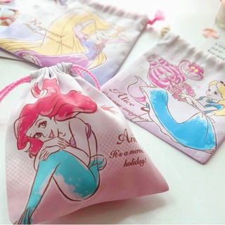 กระเป๋า ถุงผ้าหูรูด ลาย แอเรียล / ราพันเซล / อลิซ &amp; Ariel / Rapunzel / Alice  (พร้อมส่ง)