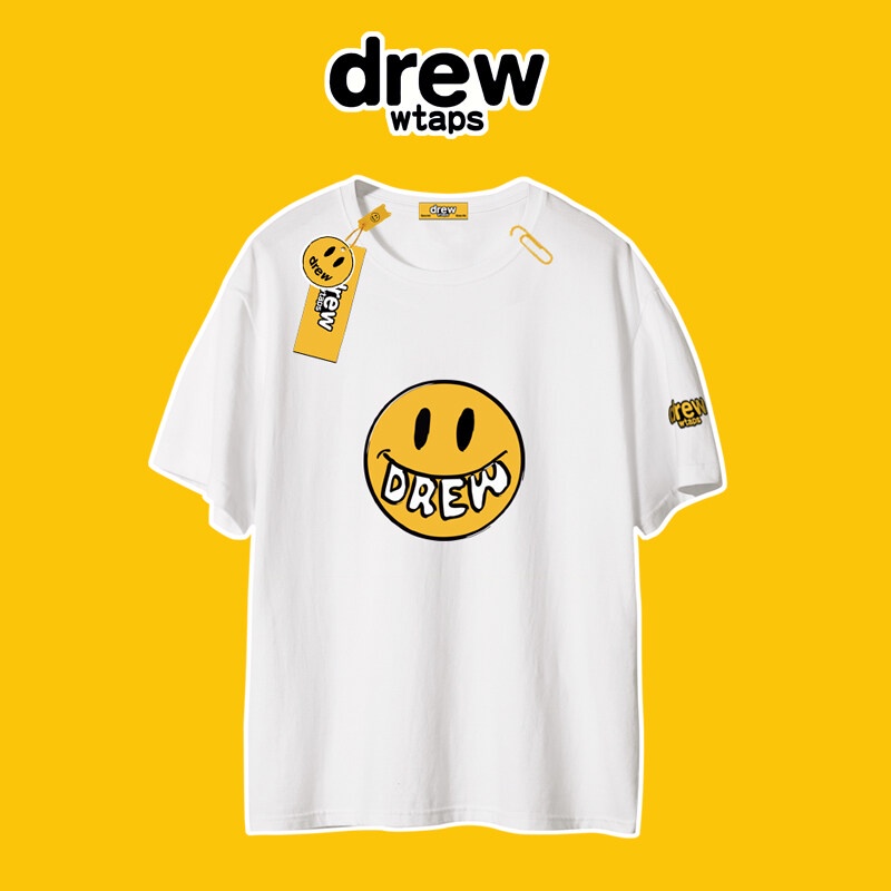 เสื้อคอกลม แขนสั้น ผ้าฝ้าย พิมพ์ลายป้ายแท็ก Drew สําหรับผู้ชาย และผู้หญิง