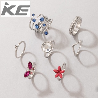 Ring Rhinestone Hand Jewelry Geometric Spring Diamond Butterfly Flower Ring Set of 7 for girls