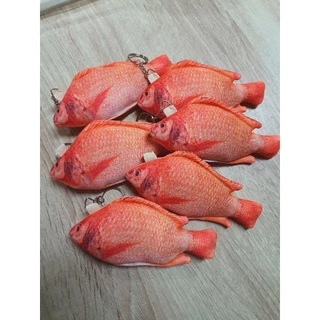 พวงกุญแจอาหาร พิมพ์ลาย ปลาทับทิม bringmehug ขนาด 13-14 ซม. สีส้มตามแบบของจริง