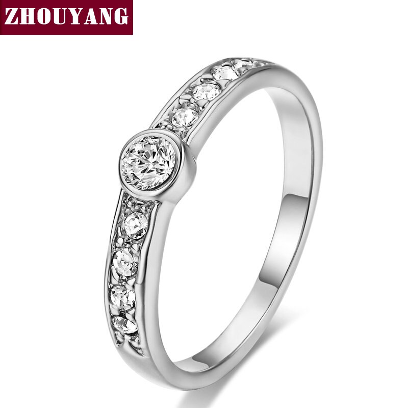 Zhouyang خاتم ذهب وردي بكريستال نمساوي R172 — صورة 8