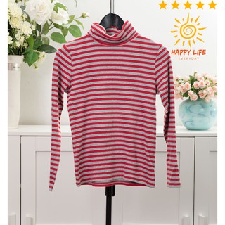 UNIQLO ยูนิโคล่ มือสอง เสื้อคอเต่า ผ้าคอตตอน อุ่นนุ่มและเบา ไซ้ส์M สีแดงลายทาง สภาพดี สไลด์รูปดูขนาดสินค้าได้เลยค่ะ