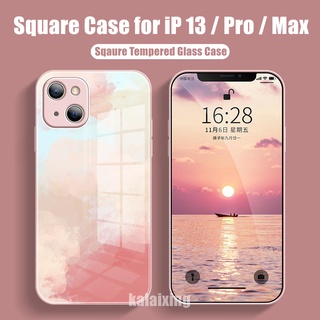 WaterColor Tempered Glass Case เคส for iPhone 13 Pro Max 12Pro 12Mini Cover