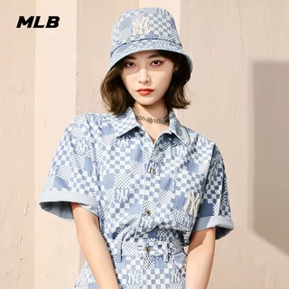 MLB (พร้อมส่ง) เสื้อเชิ้ตMLB เสื้อเชิ้ตยีนส์แขนสั้น CHECKER BOARD OVERSIZED DEMIN SHIRT ของแท้💯%