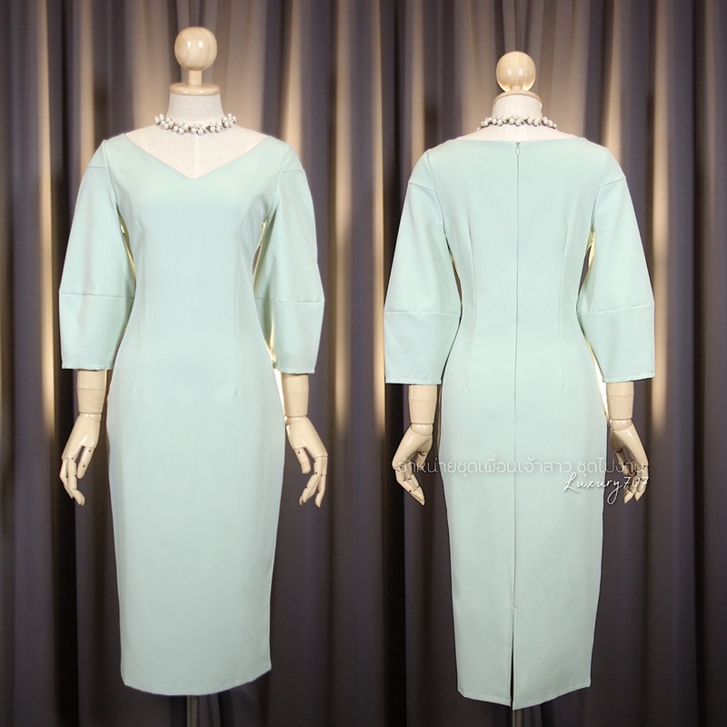 LX4103  Dress ทรงเรียบหรู แขนศอก ชุดไปงานแต่ง ชุดออกงาน เดรสเพื่อนเจ้าสาว [LUXURY707] - รูปที่ 4