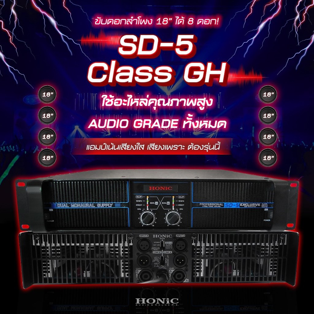 Honic SD-5 เพาเวอร์แอมป์ 2300W/ช่อง 2 ช่อง สัญญาณ XLR