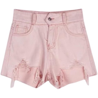 กางเกงยีนส์สีชมพูอ่อนขาสั้น​ Ripped Short​ Pink​ Jean