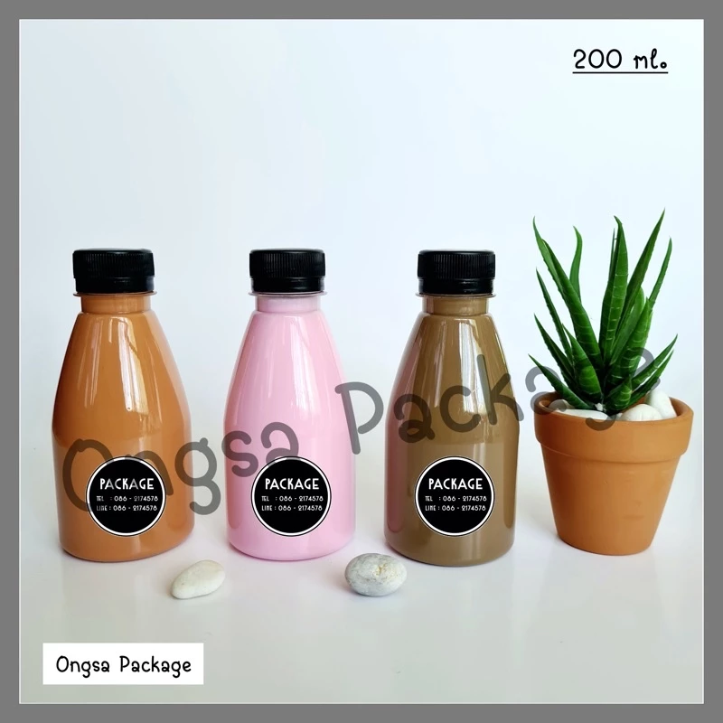 ขวดพลาสติก ขนาด 200 ml ทรงอ้วน ( 50 ใบ / 120 ใบ+พร้อมฝา เลือกสีฝาได้) ขวด บรรจุเครื่องดื่ม พลาสติกใส PET