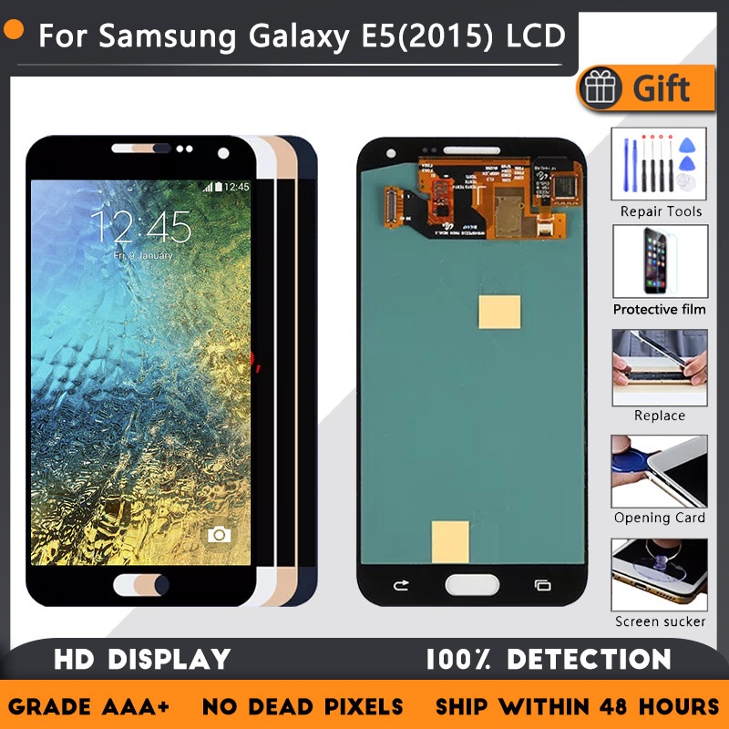 อะไหล่หน้าจอสัมผัส LCD 100% AMOLED แบบเปลี่ยน สําหรับ Samsung Galaxy E5 2015 E500 E500F E500H D D500HQ
