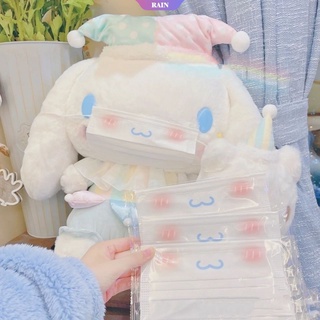 10/50 ชิ้น Kawaii Hello Kitty Cinnamoroll หน้ากาก แบบใช้แล้วทิ้ง ผู้ใหญ่ พิมพ์ลายการ์ตูน สามชั้น ผ้าไม่ทอ หน้ากากกันฝุ่น น่ารัก [RAIN]