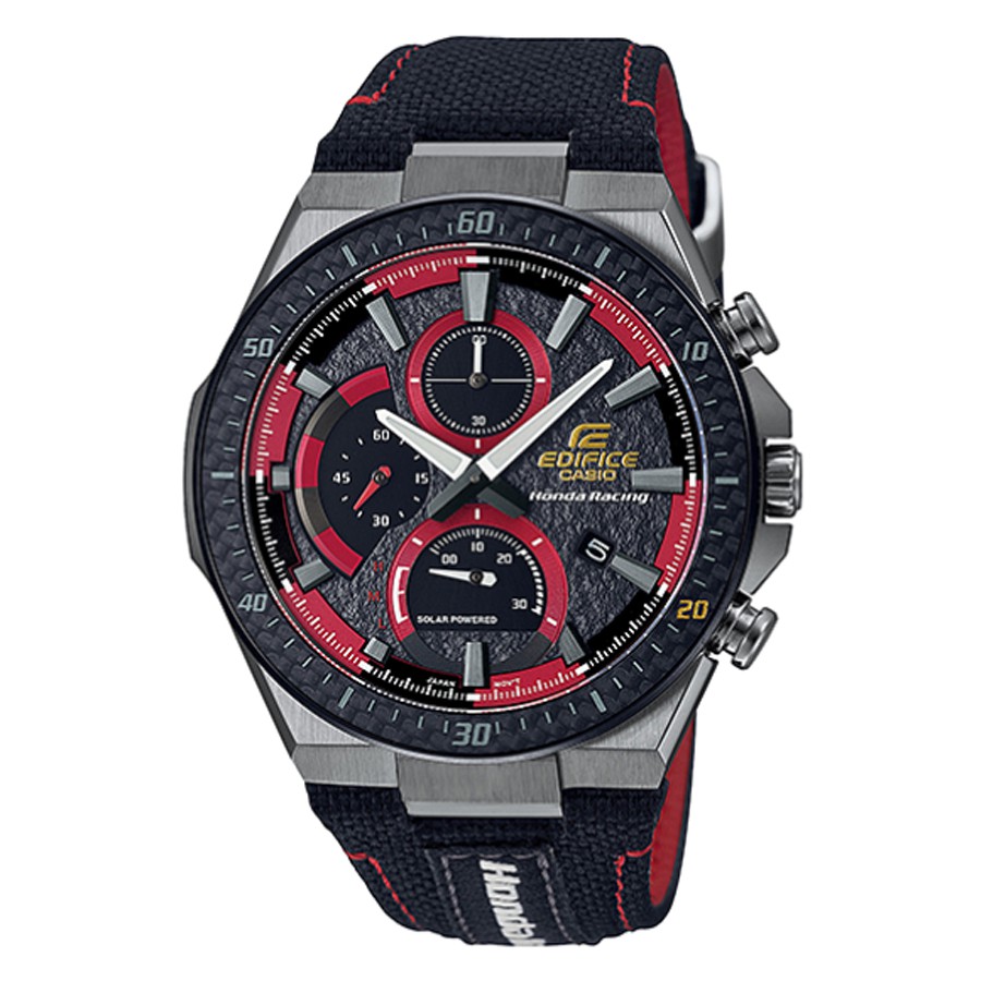 Casio Edifice นาฬิกาข้อมือผู้ชาย สายหนัง/ผ้า รุ่น EFS-560,EFS-560HR,EFS-560HR-1,EFS-560HR-1A - สีดำ/แดง