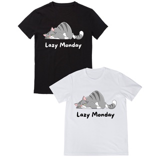 เสื้อยืดคอกลม พิมพ์ลายLazy Monday