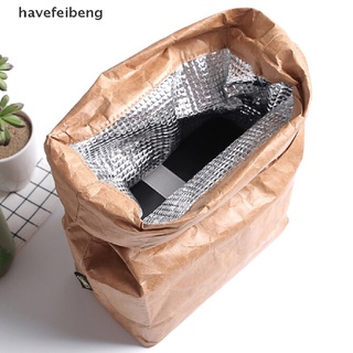 [HAVF] Brown Paper Lunch Bag Reusable Insulated Thermal Cooler Sack Magnetic Closure GJH