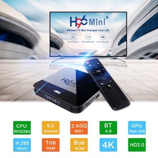 H96 Mini H8 กล่องทีวี Android 9.0 1Gb 8Gb Bt 2.4G 5G Wifi 4K Hdr เครื่องเล่นสื่อวิดีโอ Rk3228A ชุดกล่องด้านบน