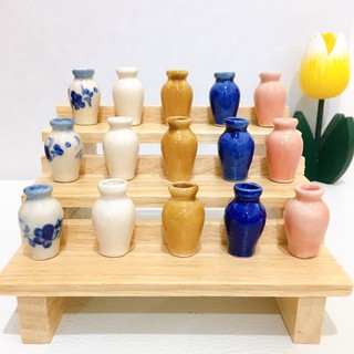 แจกันเซรามิคขนาดจิ๋วลายดอกไม้สีน้ำเงิน,สีขาว,สีน้ำตาล,น้ำเงิ…
