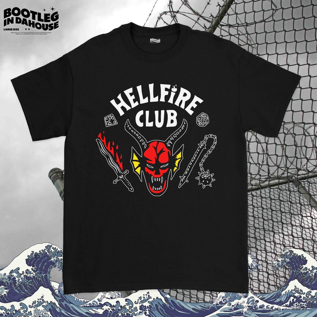 เสื้ เสื้อยืด พิมพ์ลาย Hellfire Club Stranger Things สําหรับผู้ชาย | เสื้อยืด พิมพ์ลายภาพยนตร์ Hellfire Club Stranger Th