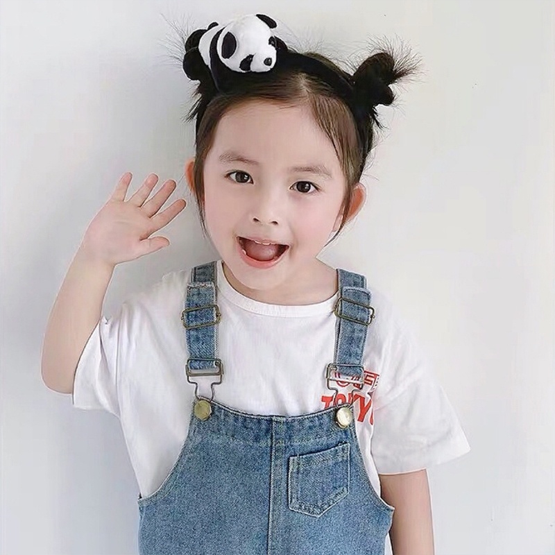 RUN Panda ที่คาดผม Furry Hairpin ผมยืด Tie เครื่องประดับผมสําหรับเด็กผู้หญิง