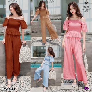 TwinsShopVip💗พร้อมส่ง TW6944 	Set เสื้อแต่งสม็อค + กางเกงขายาว