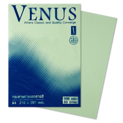 (KTS)กระดาษถ่าย เอกสารสี A4 Venus 80 Gsm. No. 02 สีเขียวอ่อน