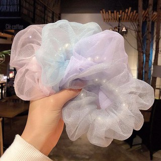 VG Ins lovely Buhler hair Net Yarn French Chic Organza Hair Loop Retro Pole Pearl Chiffon Large Intestine Hair Rope