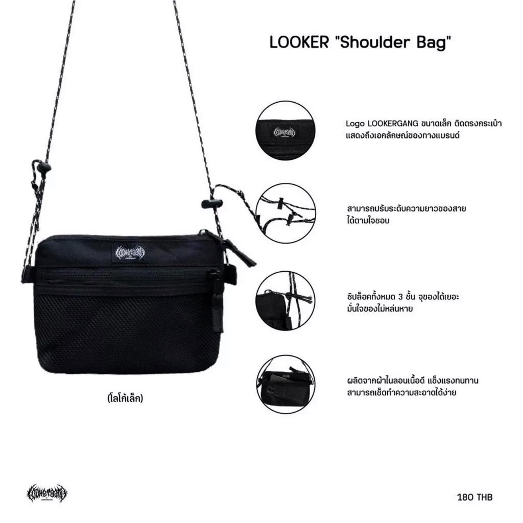 LOOKER - “ Shoulder Bag “ กระเป๋าสะพายข้าง รองเท้าแตะ สีดำใหม่ล่าสุด #4