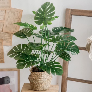 พืชจำลอง พืชสีเขียว Monstera เครื่องประดับดอกไม้ปลอมในลม ไม้กระถาง ของตกแต่งบ้าน