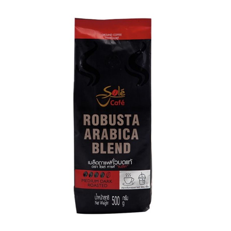 โซเล่ เมล็ดกาแฟคั่วบด 500 กรัม Sole Cafe Arabica&amp;Robusta Blend Medium Dark Roasted