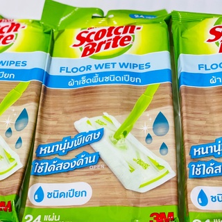 ผ้าเช็ดพื้นชนิดเปียก 3M Scotch-Brite  Floor Wet Wipes ผ้าหนานุ่มพิเศษใช้ได้ทั้งสองด้าน ***สินค้าใหม่***