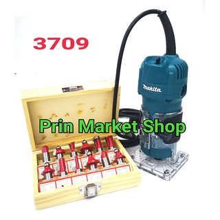 MAKITA ทริมเมอร์ 3709  เครื่องเซาะร่องไม้ (Timmer) + ดอกทริมเมอร์ 1/4" 12 ตัว/ชุด