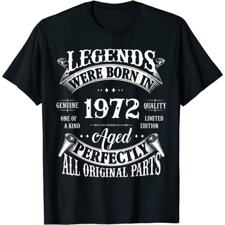 เสื้อยืดคอกลมcrew neckเสื้อยืด พิมพ์ลาย Legends Born In 1972 สไตล์วินเทจ สําหรับวันเกิด 50 ปี 50 ปีS-4XL