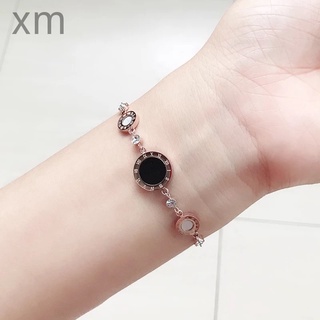 เครื่องประดับ สร้อยข้อมือไทเทเนียม ตัวเลขโรมัน กันน้ํา ไม่จางหาย 18K สีดํา สีขาว สไตล์ยุโรป อเมริกัน สําหรับแฟนสาว