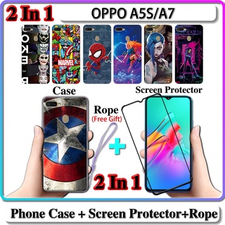 2 IN 1 เคส OPPO A5S A7 เคส พร้อมกระจกนิรภัยโค้ง ป้องกันหน้าจอเซรามิค LOL และฮีโร่