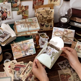 สติกเกอร์ ลายวารสาร สไตล์วินเทจ ย้อนยุค สําหรับตกแต่งสมุดภาพ 60 แผ่น ต่อชุด