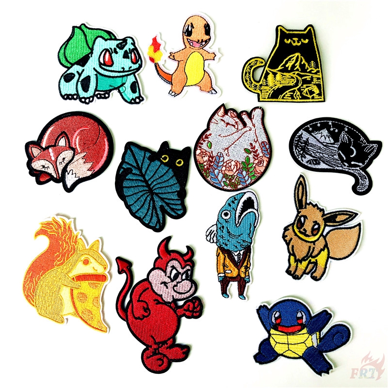 การ์ตูนสัตว์: Charmander / Bulbasaur / Squirtle / Eevee / Sleeping Cat Iron on Patch แผ่นแพทช์ ปักลาย Diy สําหรับตกแต่งเสื้อผ้า 1 ชิ้น