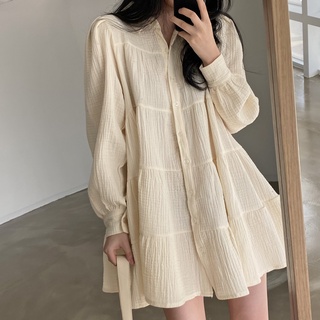 พร้อมส่ง 🌖 short doll dress C2050 เดรสสั้นฟอร่า เดรสสั้นมินิมอล มี 2 สี เบจ ดำ