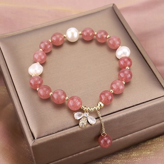 สร้อยข้อมือหินสตรอเบอรี่ควอตซ์ (Strawberry quartz) และไข่มุก (Pearl) สอบถามไซส์เพื่อความชัวนะคะ^^