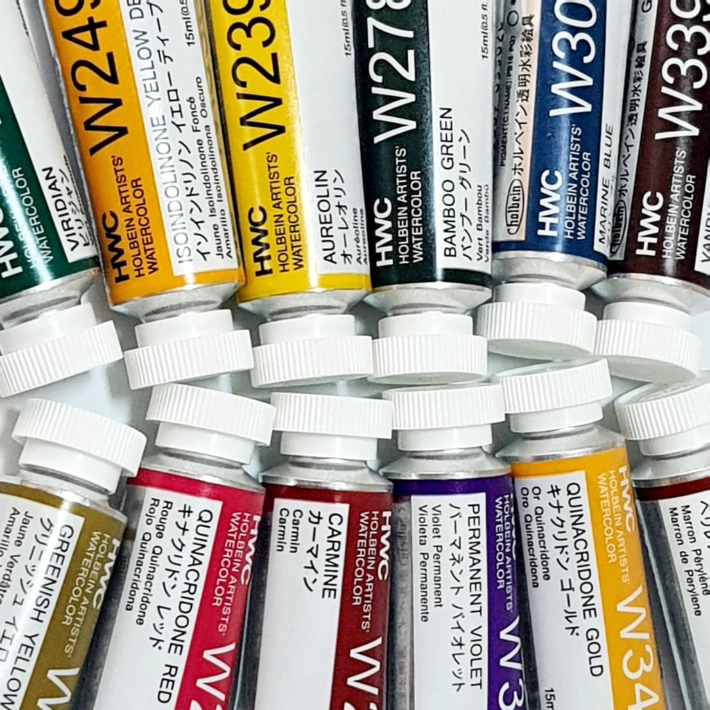 สีน้ำโฮลุเบนเกรดอาร์ตติสชนิด โปร่งแสง 15 มล. Holbein Japan Artist Transparent Watercolor ホルベイン透明水彩絵具