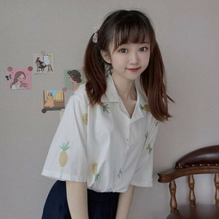 เสื้อเชิ้ตแขนสั้น ลายสับปะรด ผ้าชีฟอง CD-2332