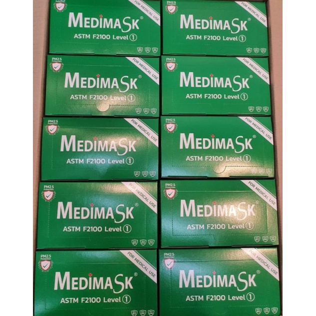 Medimask เมดิแมส ASTM F2100 Level1 แมสงานไทยสีเขียว 3ชั้น 50ชิ้น /กล่อง ทางการแพทย์ สินค้าหายาก พร้อมส่งจ้า 20กล่อง/ลัง