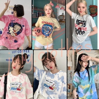 🌈 พร้อมส่ง🌈 เสื้อยืดคอกลมแขนสั้นลายการ์ตูน น่ารักๆสีสันสดใส เสื้อครอป เสื้อโอเวอร์ไซส์ oversize แฟชั่นเกาหลี จั๊มสูท