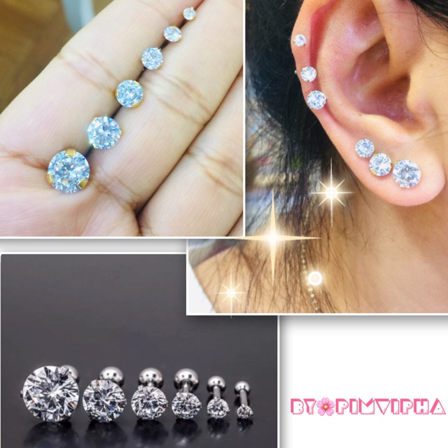 💥💥ราคา/1 ข้าง/ชิ้น จิวใส่หูเพชร CZ เพชรรัสเซีย วัสดุสแตนเลสเกรดเครื่องมือแพทย์ เหมาะสำหรับผู้แพ้ง่าย ไม่ลอก ไม่ดำ