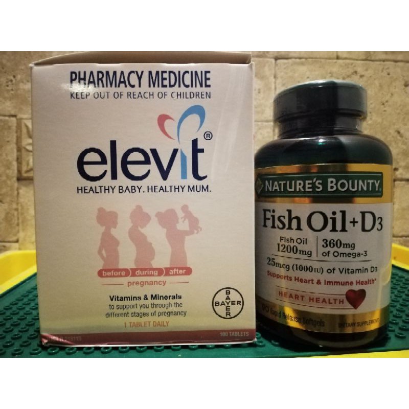 Elevit​ 30 Tabs ➕Fish​Oil​🎗️D3🤰 วิตามินเพื่อ​เตรียม​ผนัง​มดลูก​ใส่​ตัวอ่อน​♀️icsi.ivfมีบุตรยาก น้ำมั