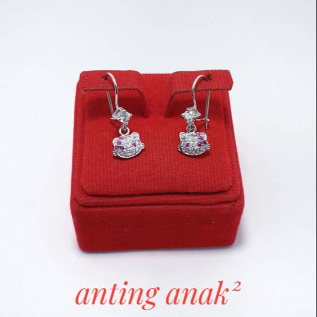 ต่างหู 925 SILVER CHILDRENS พร้อมจานทองสีขาว / HELLOKITTY CHILDRENS EARRINGS / AT168
