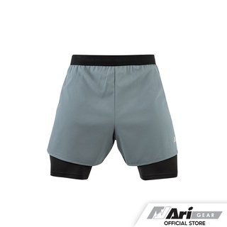 ARI MENS BREATHE 2IN1 RUNNING SHORTS - GREY/BLACK/SILVER กางเกงวิ่งชาย อาริ BREATHE 2IN1 สีเทา